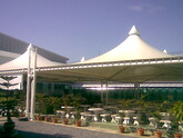 PVC sheet tent: Water bottle-shaped roof design to decorate the dining room Samut Prakan, Thailand